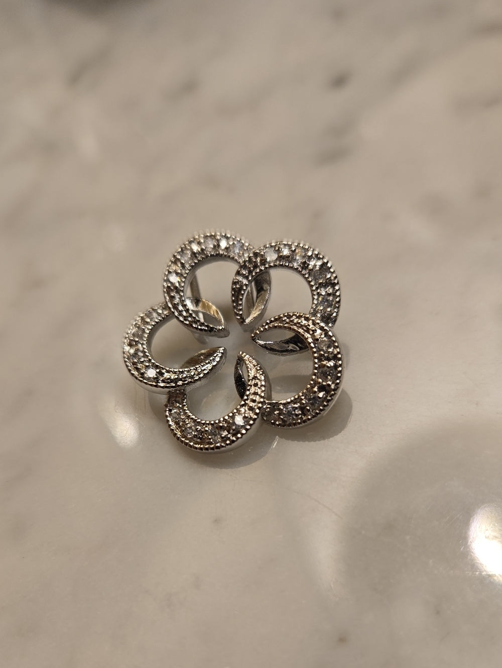 Silver Floral Pavé Crystal Brooch - Elegant Sparkle